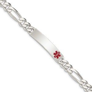 Sterling Silver Nautical Polished Medical Figaro Anchor Link ID Bracelet, 7.5"